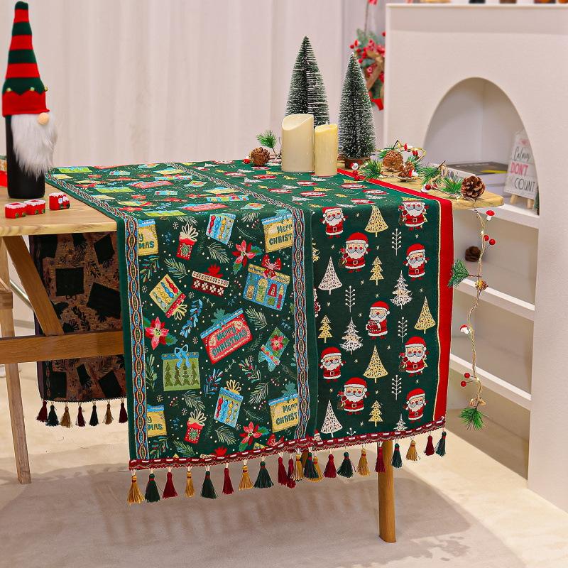 Christmas Decoration Chenille Jacquard Table Runner Printed Table Decoration Santa Claus Printed Table Mat