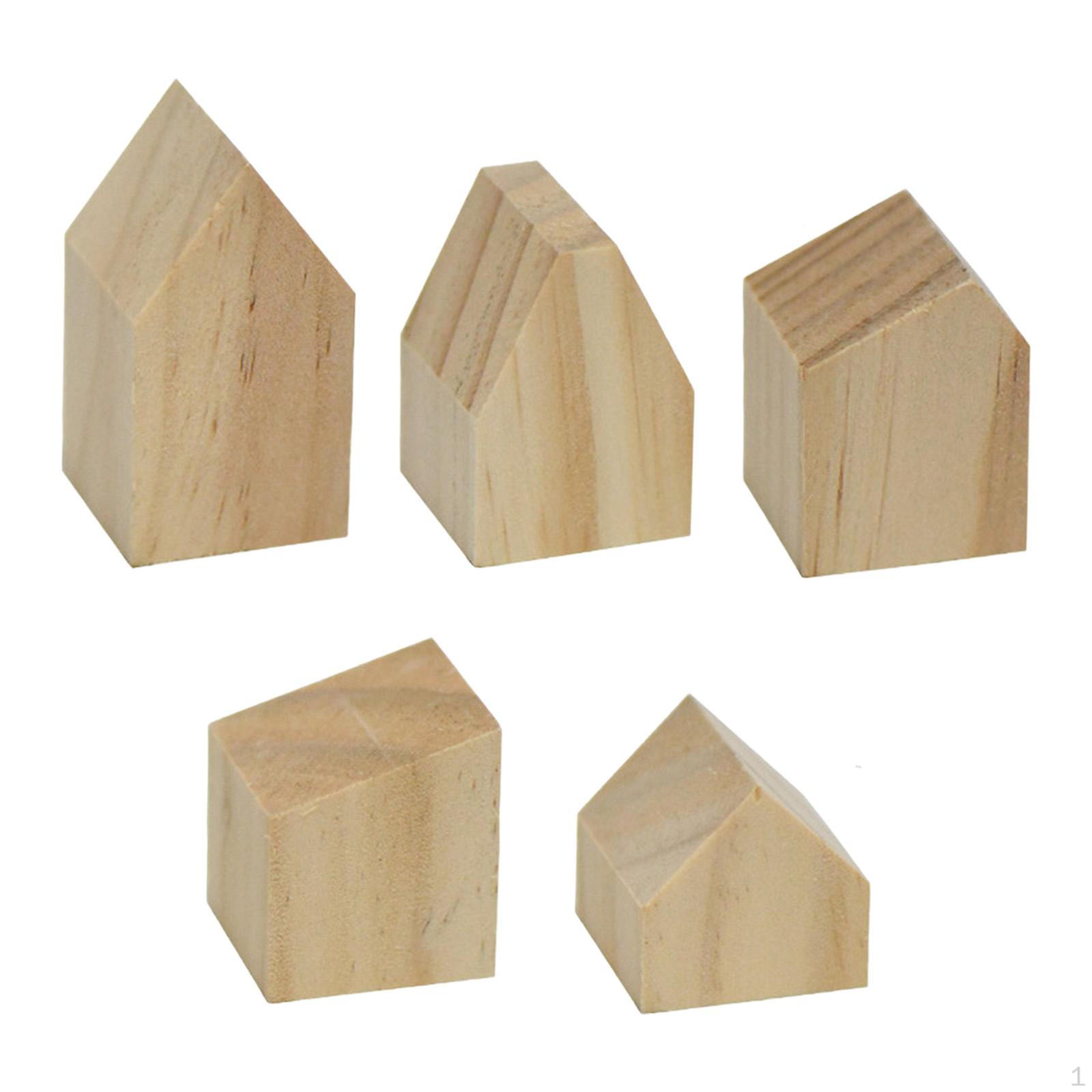 

5 Pieces Wooden Blank Mini House Craft Unfinished Cutouts Shape Wood Blocks for Sign DIY 5Pcs