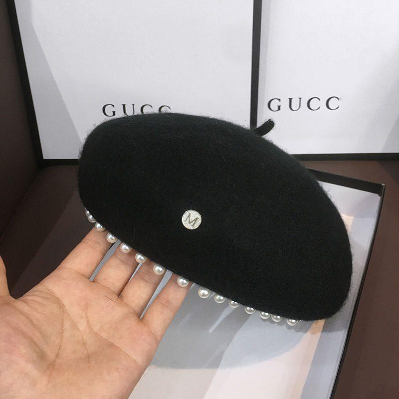 Women's Trendy British Retro Wool Beret: Autumn Winter Pearl Octagonal Hat for Women, Parent-Child, Kids' Painter Style.