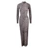European and American autumn fashion leopard print stand-up collar long-sleeved slim-fitting long dress manufacturer straight hair