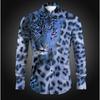Erkek Leopar Desenli Uzun Kollu Gömlekler Günlük Hırka Yeni Düğmeli Tatil Moda Gömlekler