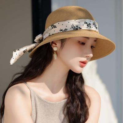 Schlichter Strohhut mit Schleife, eleganter, einfarbiger Sonnenhut, trendiger, faltbarer Reise- und Strandhut für Damen, für den täglichen Gebrauch im Sommer und im Freien