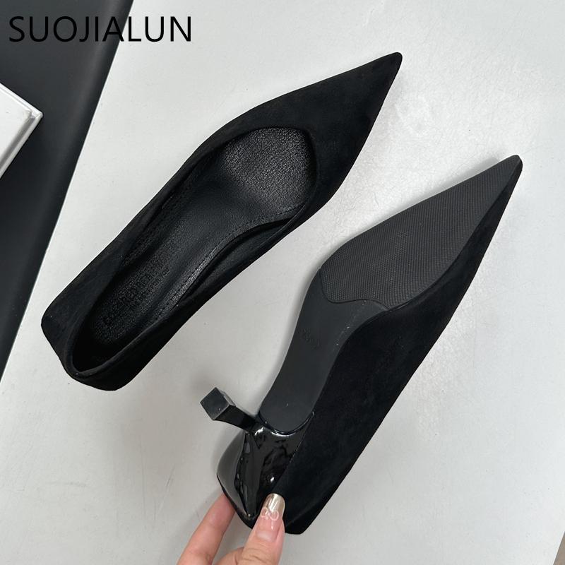 Fashion SUOJIALUN 2024 Autumn Pointed Toe Women Sexy Shallow Slip On Pumps Shoes Fashion Thin High Heel Ladies Elegant Dress Boat Shoes