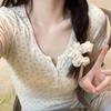 Fahion Women's Summer U-neck Floral Short-sleeved Y2k Sexy Top Slim-fit Versatile Ladies Thin Short T-shirt