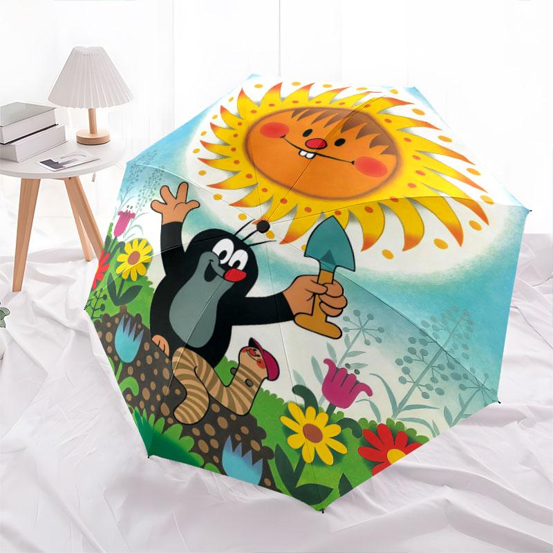 Krtek pattern, automatic folding umbrella, portable and foldable design, 8 ribs, a Christmas or birthday gift.