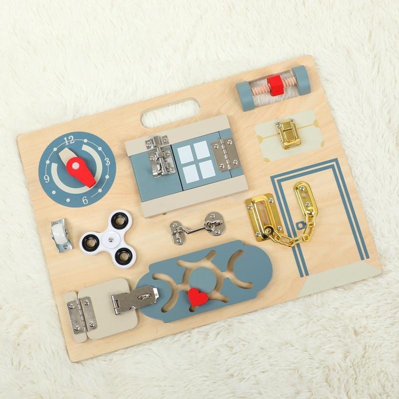 Children's double-sided busy board early education unlocking dressing shoelace shape pairing cognitive wooden toy