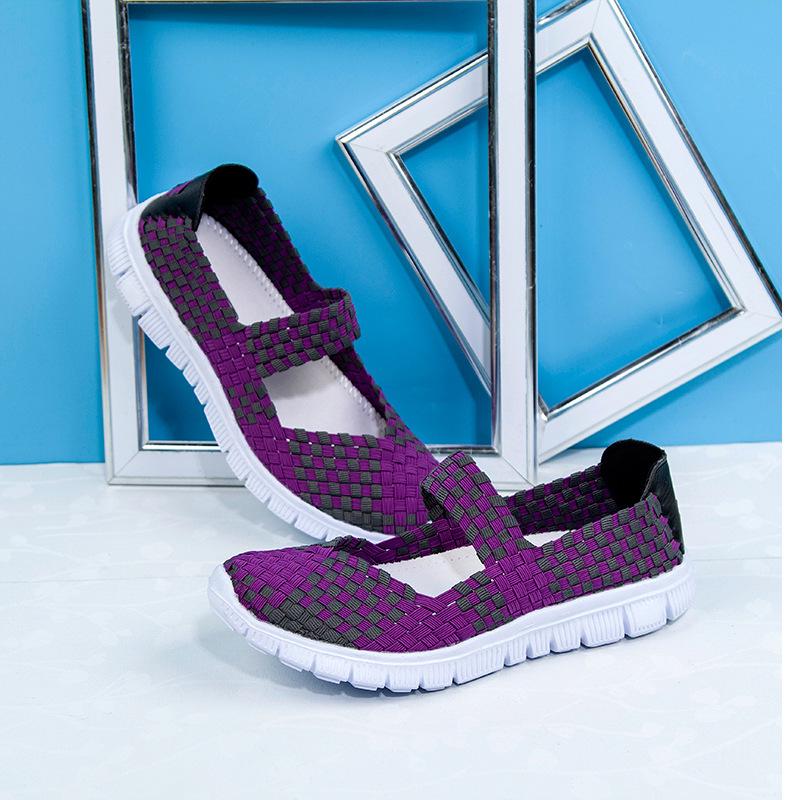 Women's Size 42 Hand-Woven Korean-Style Casual Shoes with Elastic Band