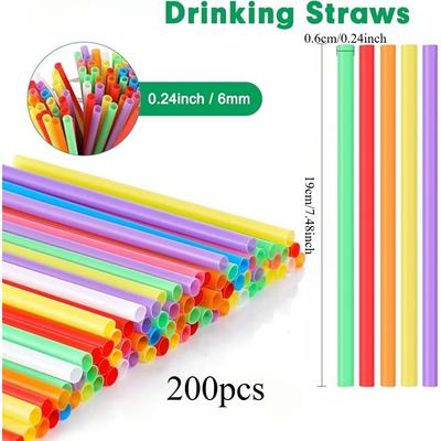 [200 Pcs] 19cm Plastic Drinking Straws - 6mm Diameter Disposable Straws for Coffee and Cocktail, Colorful Short Straws for Bar, Club, Kitchen
