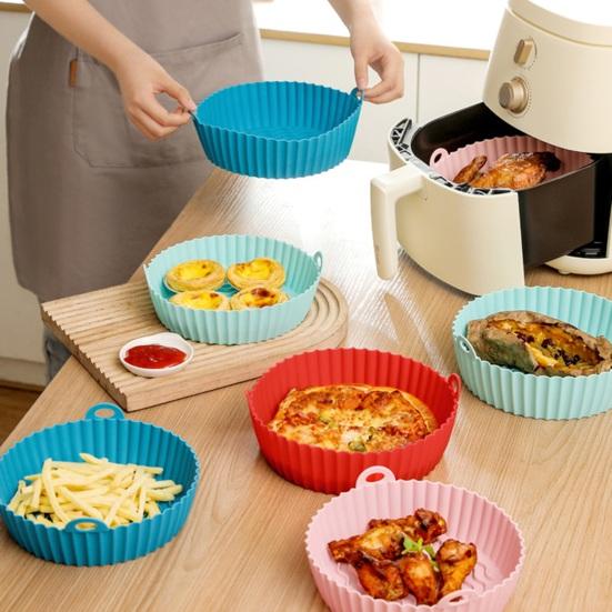 Silicone Air Fryer Liner with Handles Round Foldable Mats for Baking Frying Steaming Food-Grade Non-Stick