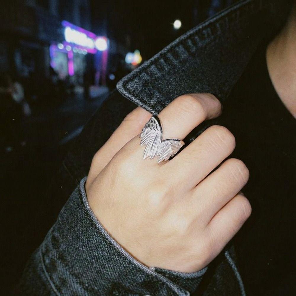Zinc Zinc Alloy Wings Ring Gothic Punk Adjustable Ring Trendy Retro Open Ring Party