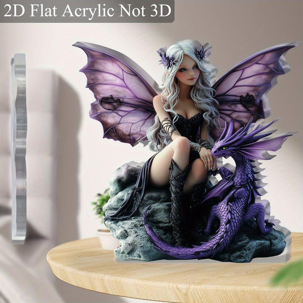 Purple Dragon & Butterfly Girl Acrylic Ornament - Home & Office Decoration