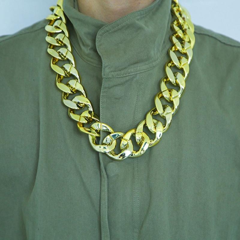 Plastic Big Chunky Chain Necklace 90s Hip Hop Gold Costume Necklace Photography Props Rapper Hip Hop Accessory Jewelry