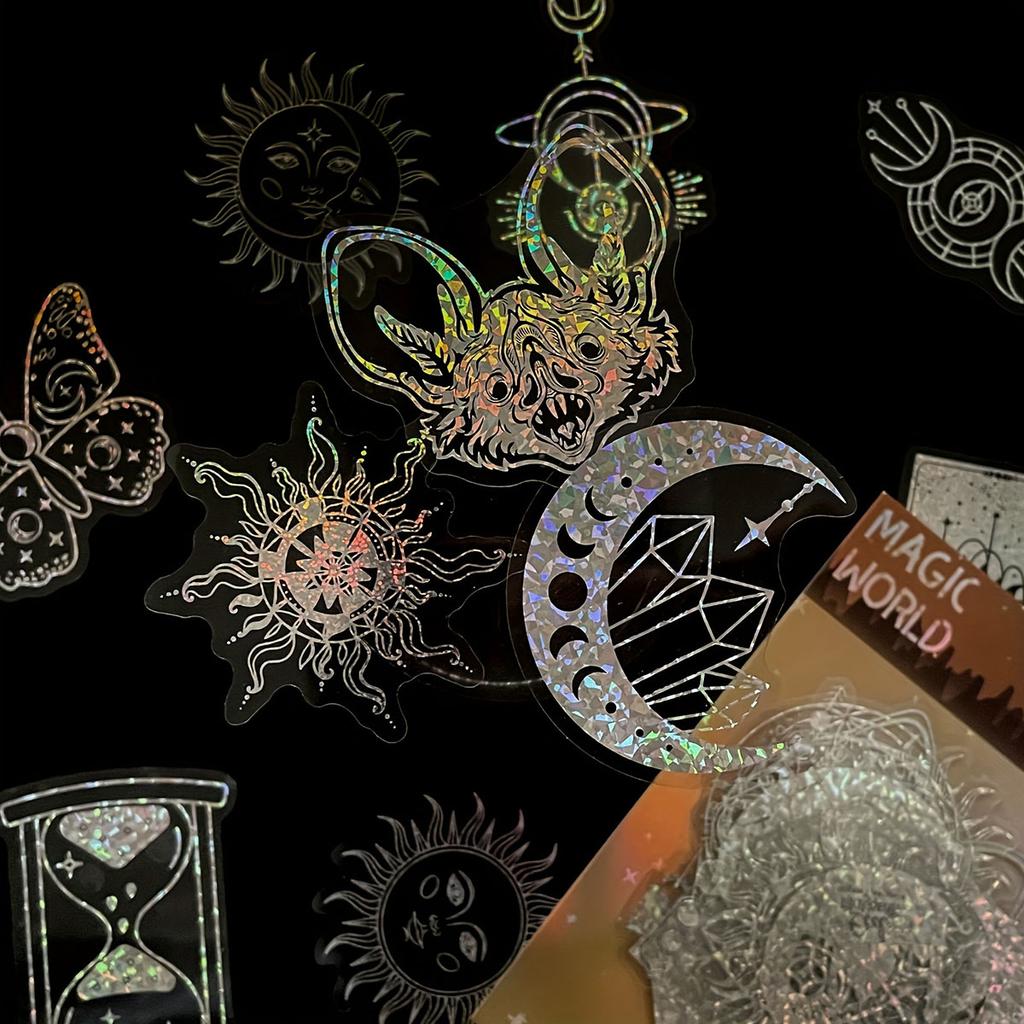 100pcs Laser Stickers Magic World PET Sticker Pack DIY Collage for Hand Account Decoration Scrapbook Labe