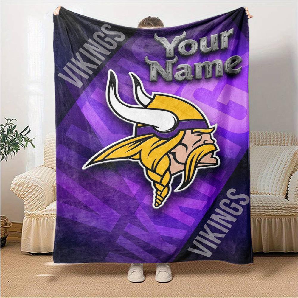 Name Custom Minnesota Vikings Logos Print Flannel Blanket High Quality Warm Comfortable Cover for All Seasons Perfect for Gifts Home Decor