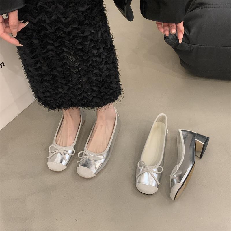 2025 spring and autumn new single shoes gentle wind fairy shoes light mouth bow soft flat bottom one pedal ladyshoes