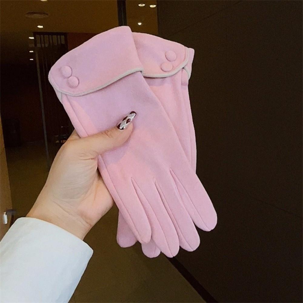 Full Finger Women Suede Gloves Plush Winter Mittens Vintage  Gloves  Sports