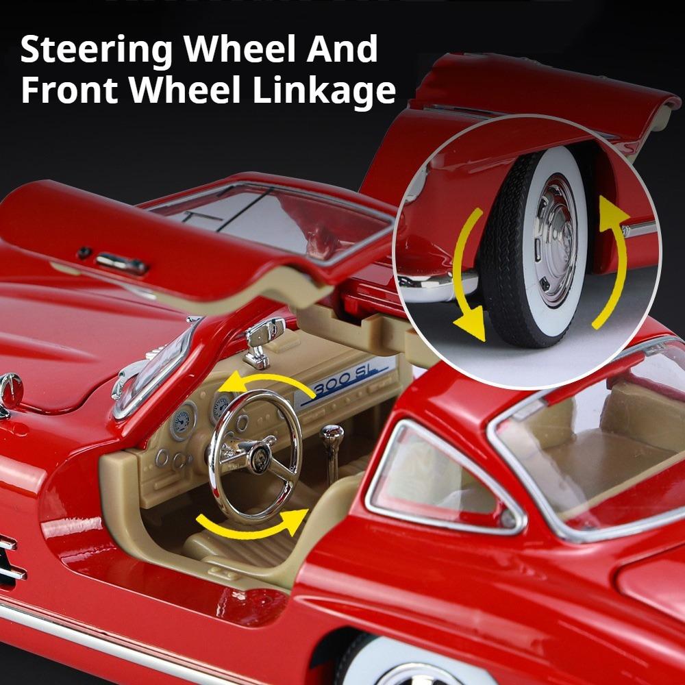 1/24 Benz 300SL Toy Car Model Alloy Diecast with Pull Back Sound and Light Simulation Toy Vehicles Models Boy Birthdays Collect Gifts