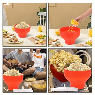 Popcorn Maker with Lid Covers Chips Fruit Dish Microwave Popcorn Bowl Bucket High Quality Kitchen Easy Tools DIY Silicone Red