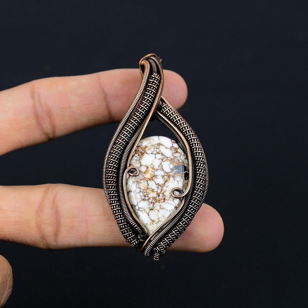 Wild Horse Gemstone Pure Copper Wire Wrapped Designer Handmade Pendant Jewelry For Her