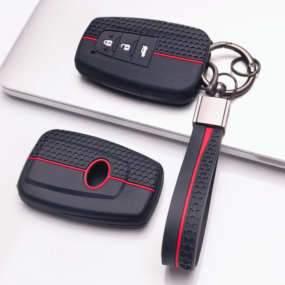 Silicone Car Key Fob Cover with Matching Keychain Is Exclusively Designed for Toyota Models Featuring, Fits Toyota Models Camry Corolla RAV4 Prius