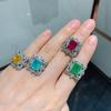 New Year Red Corundum & Yellow Diamond Simulated Ring Set with Crystal Diamonds - Hair Shape Jewelry Accessories