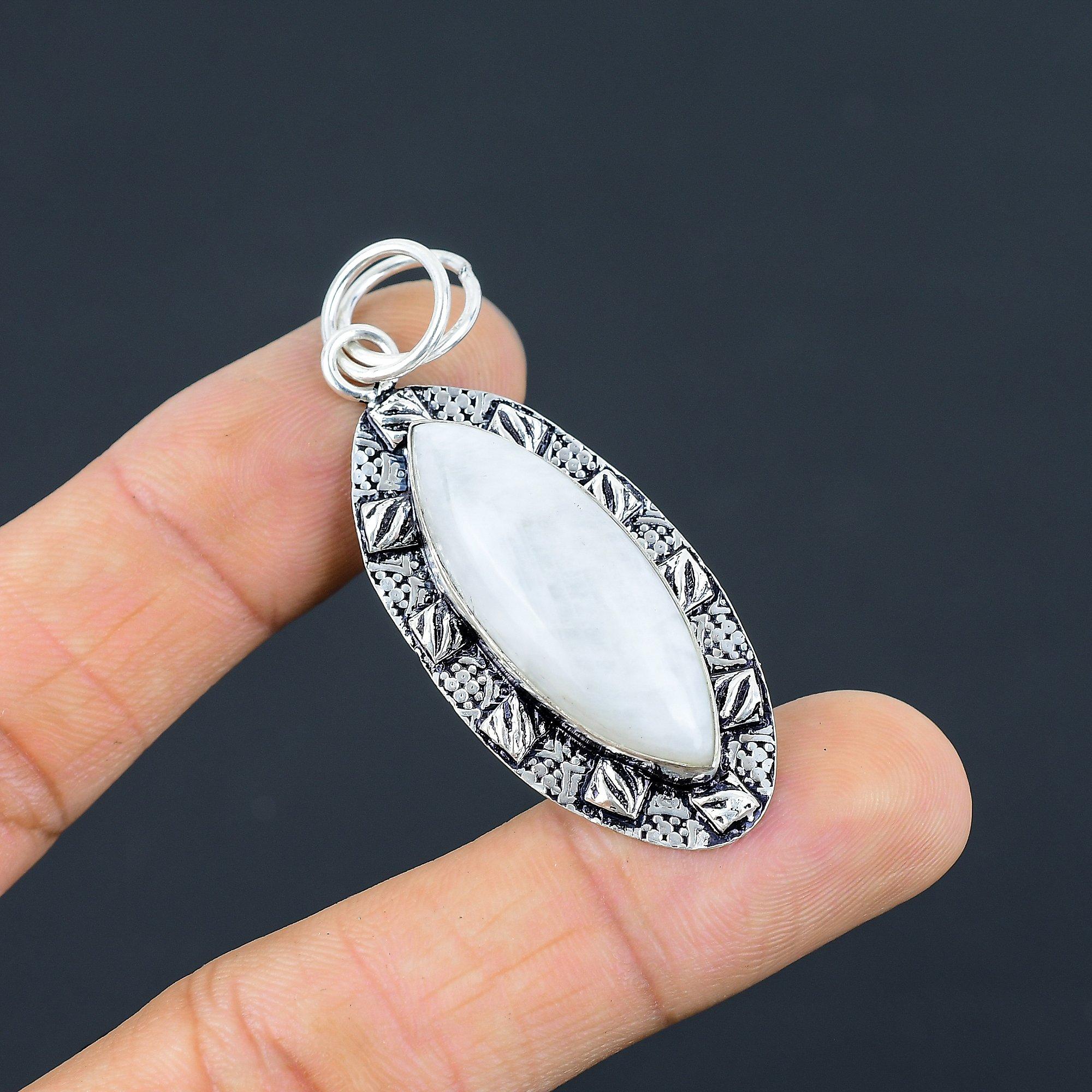 

Daughters Day Sale Natural Rainbow Moonstone 925 Sterling Silver Pendant Jewelry