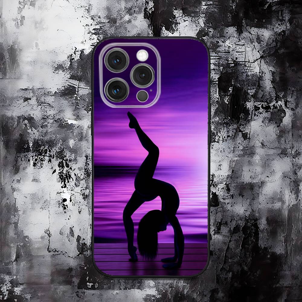 GYM Girl Gymnastic Phone Case For iPhone 16,15,14,13,12,11,Pro,Max,Plus,X,XS,SE,E,Mini,Soft Silicone Black Case