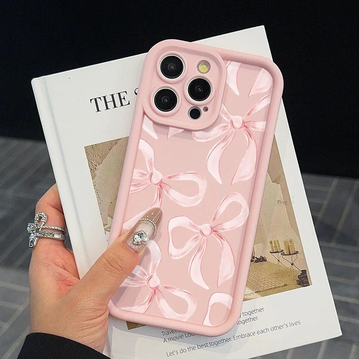 Wind Roze Strik Patroon Telefoonhoesje Voor iPhone 16 15 14 13 12 11 PRO MAX 16e Mini XR XS Max 8 Plus Creatieve Siliconen Zachte Cover iPhone 16