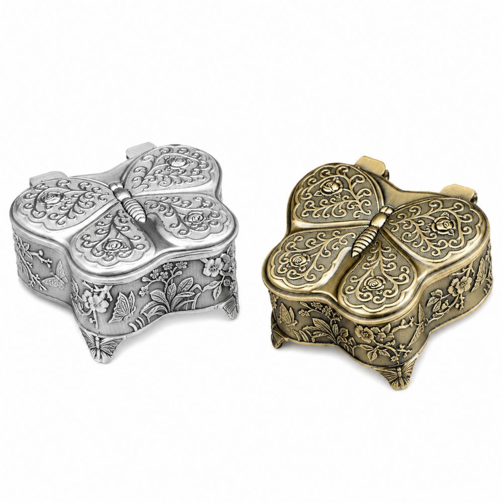 Alloy Material Vintage Jewelry Box Footed Base Stemmed Treasure Storage Case Home Decor