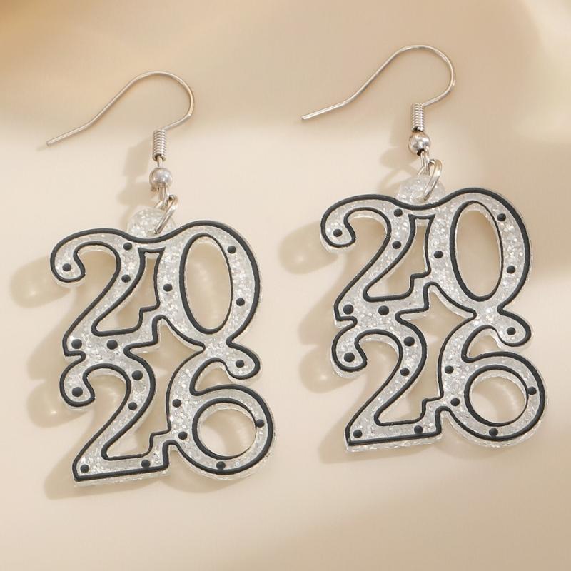 Delicate 2026 Theme Earrings Acrylic Fashion Accessories Party Wedding Earrings Suitable for Casual or Formal Occasions