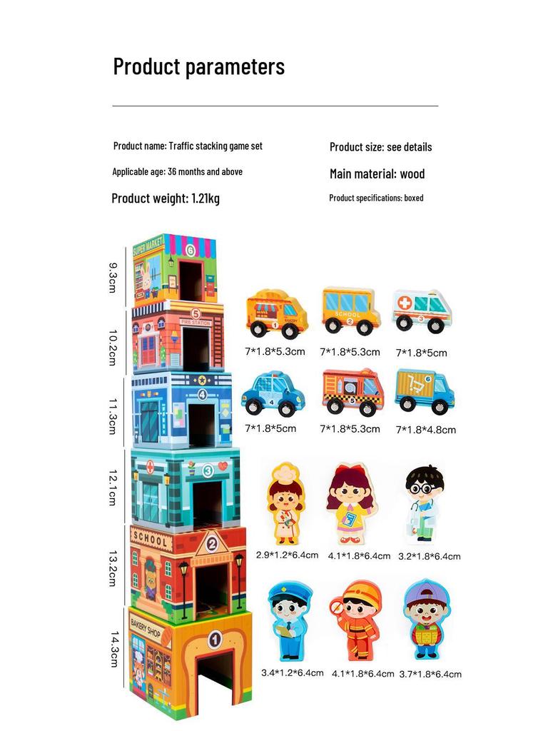 Lern-Verkehrsstapelspielzeug-Set für Kinder: Holzfahrzeuge für frühes Lernen