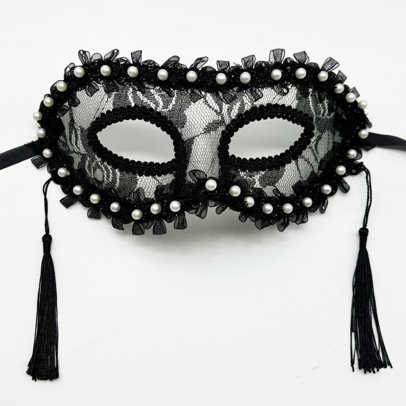 Creative Pearl Lace Half-Face Mask Lace Fringe Mask Masquerade Fancy Prom Women Cosplay Halloween Party Ball Mask Face Cover