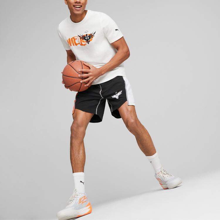 Puma Letter Logo Print LaMelo Ball Basketball Sports Casual Short Sleeve T-Shirt Men Tops White 621714-01