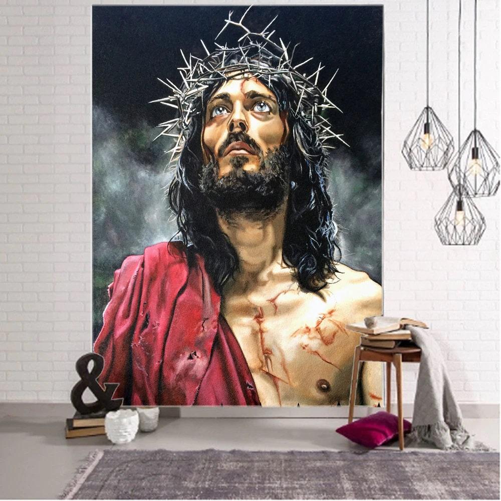 1pc Religious Wall Tapestry Jesus Christ Tapestry Christian Wall Hanging Religious Jesus God Tapestries for Home Bedroom Decor