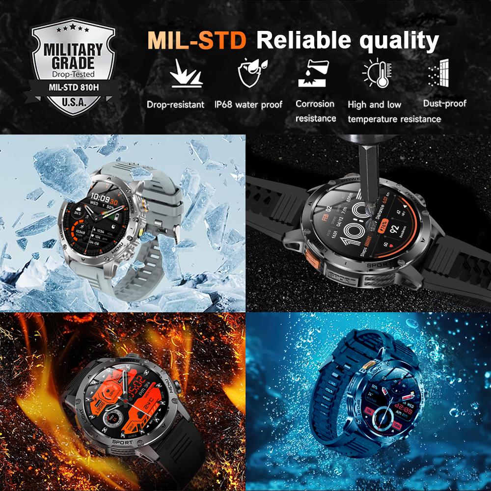 MEVADEN Neue 1,7-Zoll Herren Bluetooth Anruf Smartwatch Sport Fitness Tracker Herzfrequenzmesser LED Taschenlampe Smartwatch Für Android IOS 1000mAh AK87