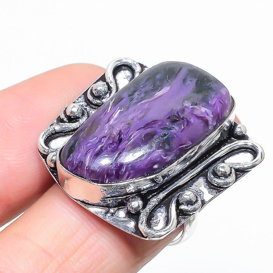 

Natural Russian Charoite Gemstone 925 Sterling Silver Gift Ring Size 8 K1J44