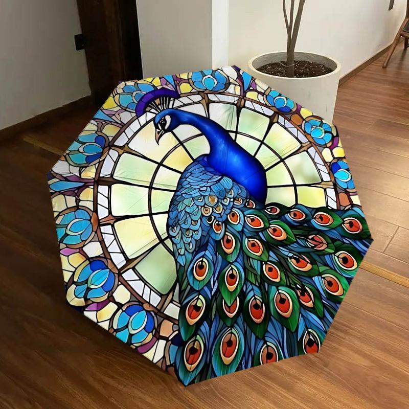 

1pc Peacock Stained Automatic Open/Close Umbrella, Folding Compact Umbrella with Lightweight Design for Women/Men yy251011100