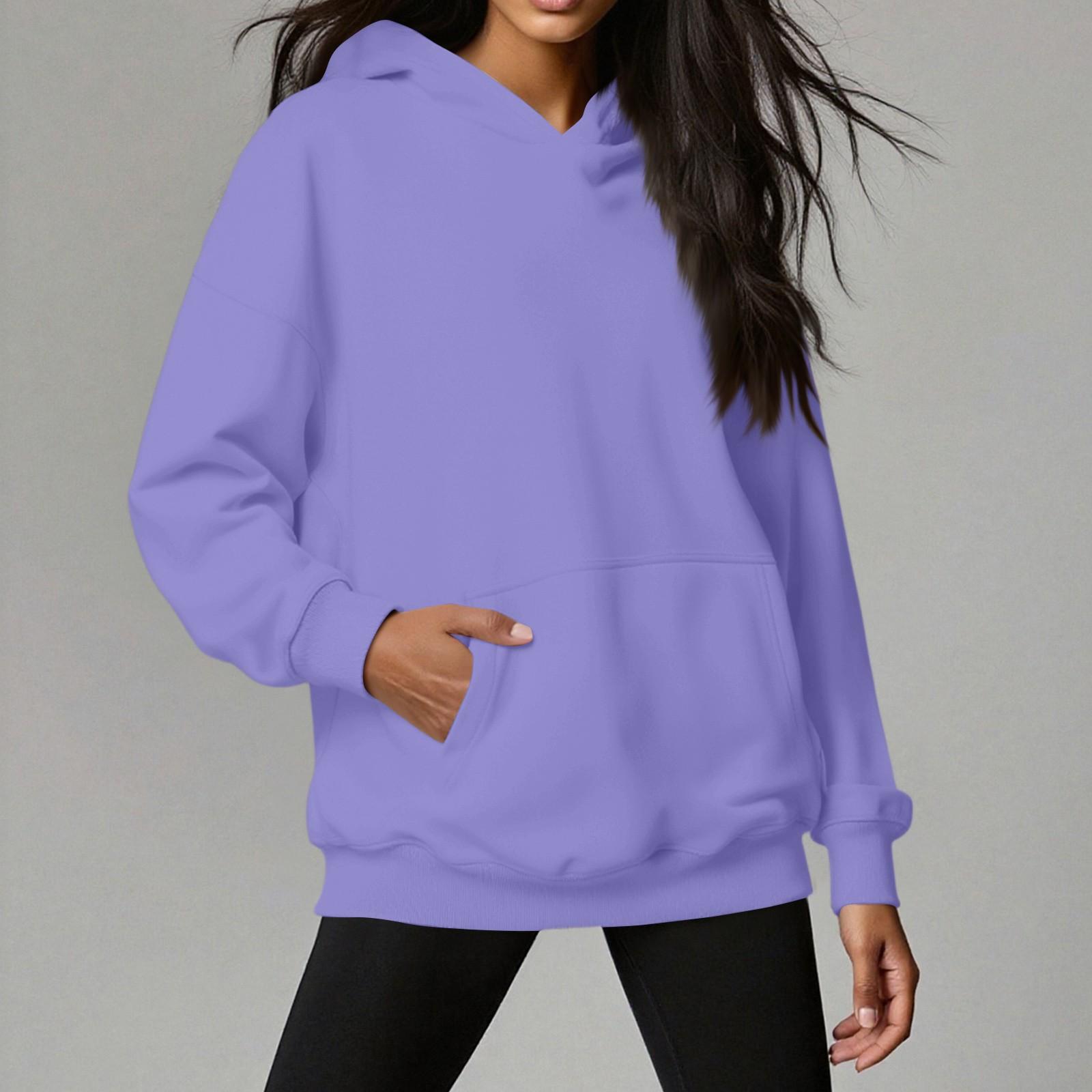 

Women s Hoodie Solid Color Long Sleeve Insert Pocket Loose Pullover Sweatshirt S