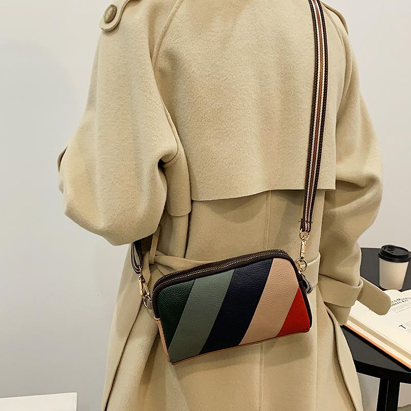 Leather Women's Bag First Layer Cowhide Clutch Bag New Trendy Fashion Splicing Shoulder Messenger Bag Small Bag