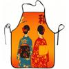 1pc Japanese Kimono Women and Crane Art Print Apron, Durable and Easy To Clean, Adjustable Waistband, Polyester Material, for Kitchen Cooking, Gardeni