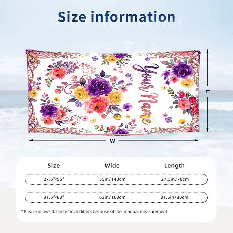 Floral Garden Theme Beach Towel Personalized Custom Name & Text Soft Quick Dry Beach Towel for Swimming Travel