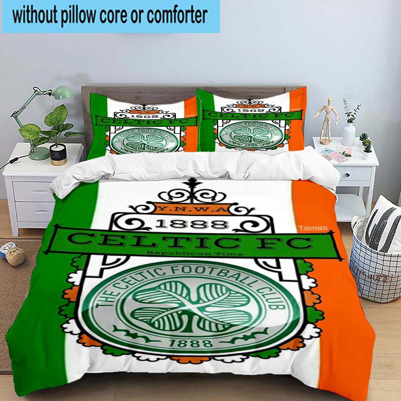 3pcs Cel-tic Football Club Crest Printed Bedding Set Duvet Cover Closure Includes 1 Duvet Cover & 2 Pillowcases Bedding Sets Home Decor Gifts