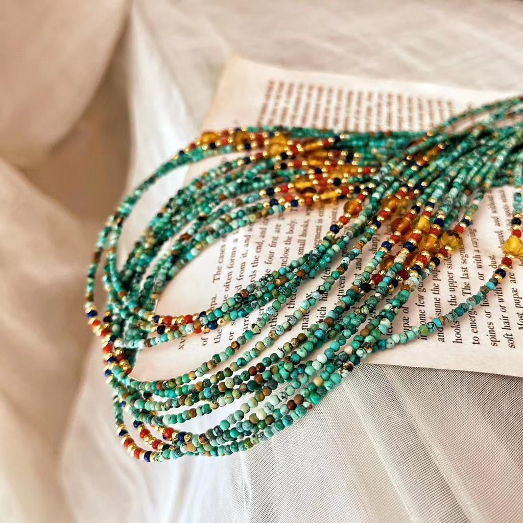 Natural Turquoise BABY Bead Clavicle Chain Necklace Retro National Style Niche Style