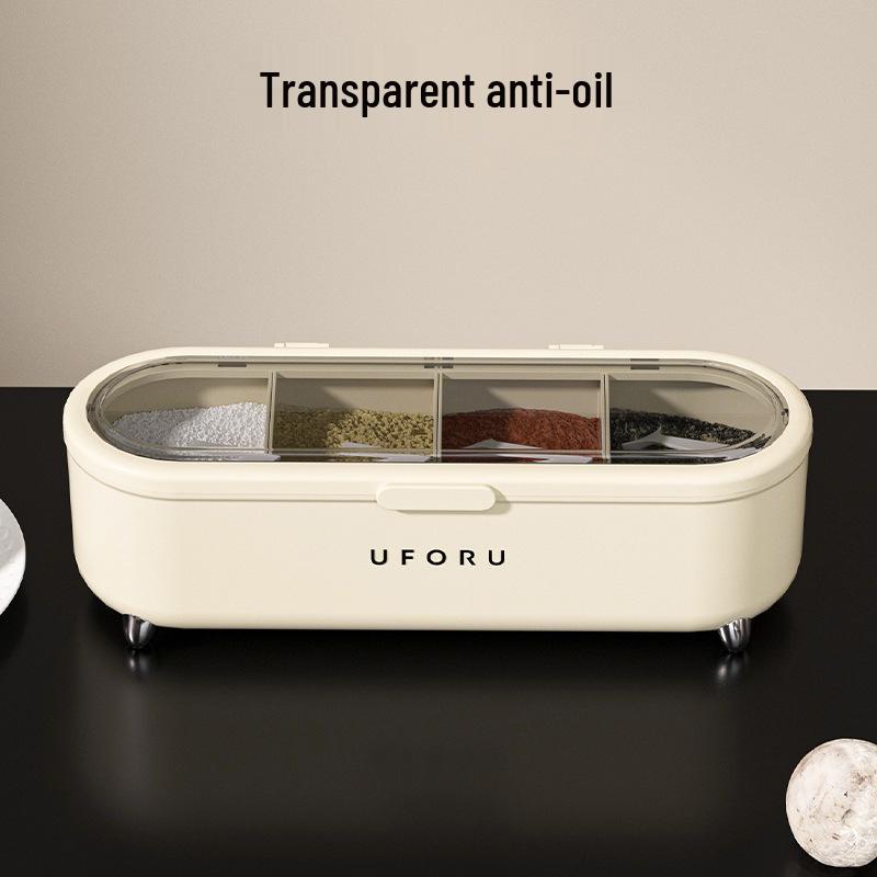 Luxury Kitchen Condiment Set: 4-Grid Storage Jars for Salt, Sugar, and Seasonings