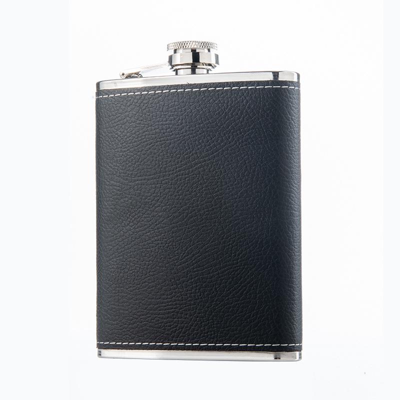 Portable Stainless Steel Leather-Covered Wine Flask for Outdoor Use