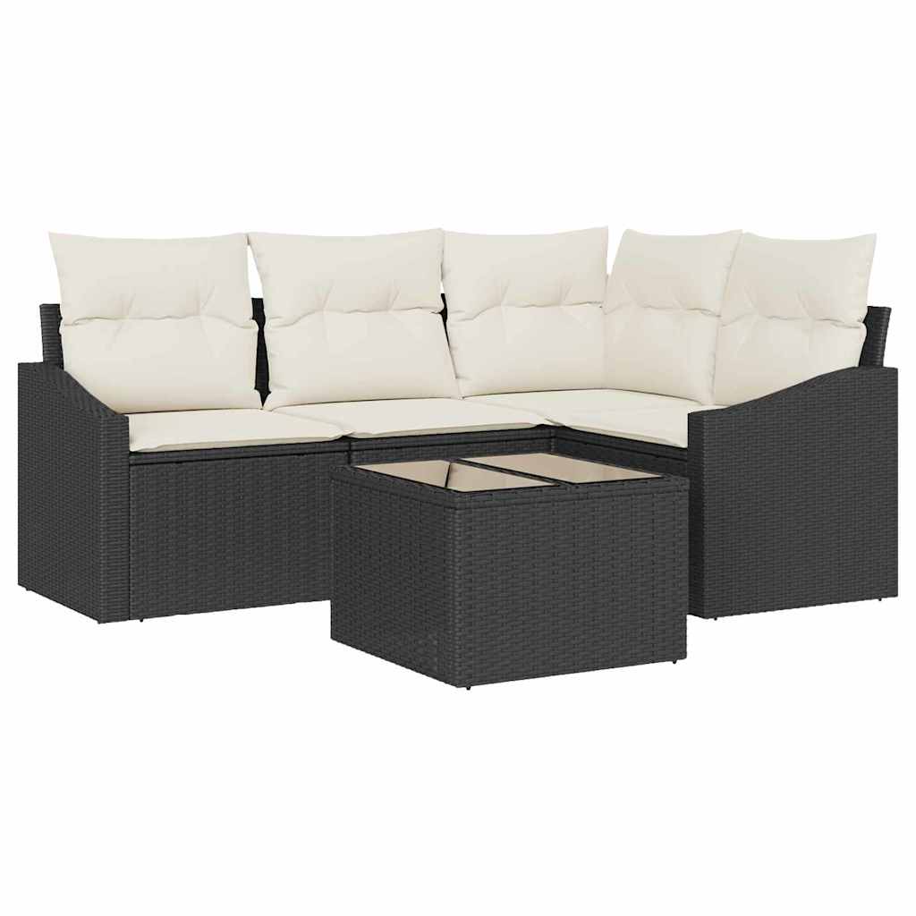 Garden Sofa Set with Cushions 5 pcs Brown and Cream Poly Rattan