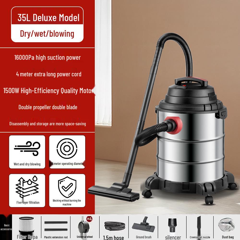 High-Power Three-in-One Wet Dry Vacuum Cleaner with Strong Suction for Household and Commercial Use