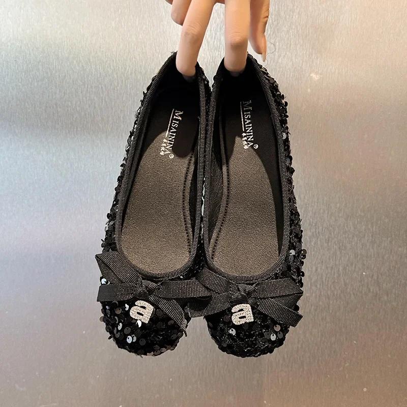 Modeschuh Damen Frühling Runde Zehe Lässige Bohnenschuhe, Pailletten Schmetterlingsschleife Niedriger Absatz Flacher Mund Flache Sohle Bequeme Schuhe