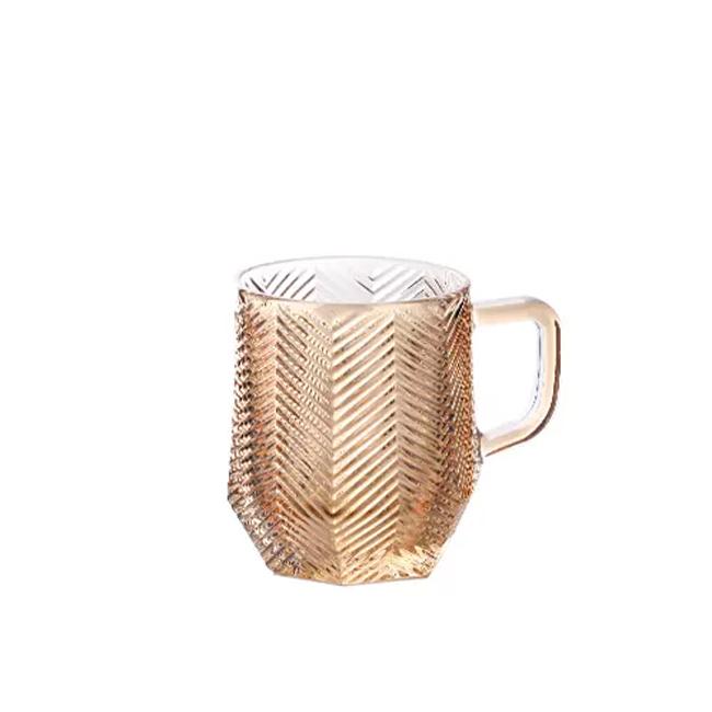 HeY LiLac 280ml Lead-free Glass Hexagonal Handle Cup With Texture 201-300ml янтарь