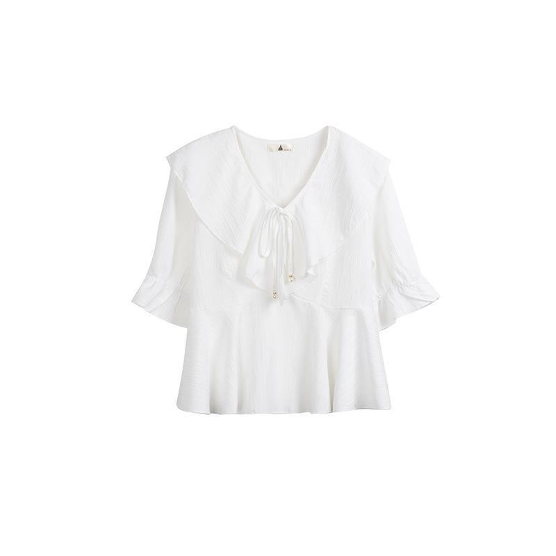 

Женская рубашка большого размера Double Heaven с французским лацканом и завязками - Весна/Лето 2024 XL белый